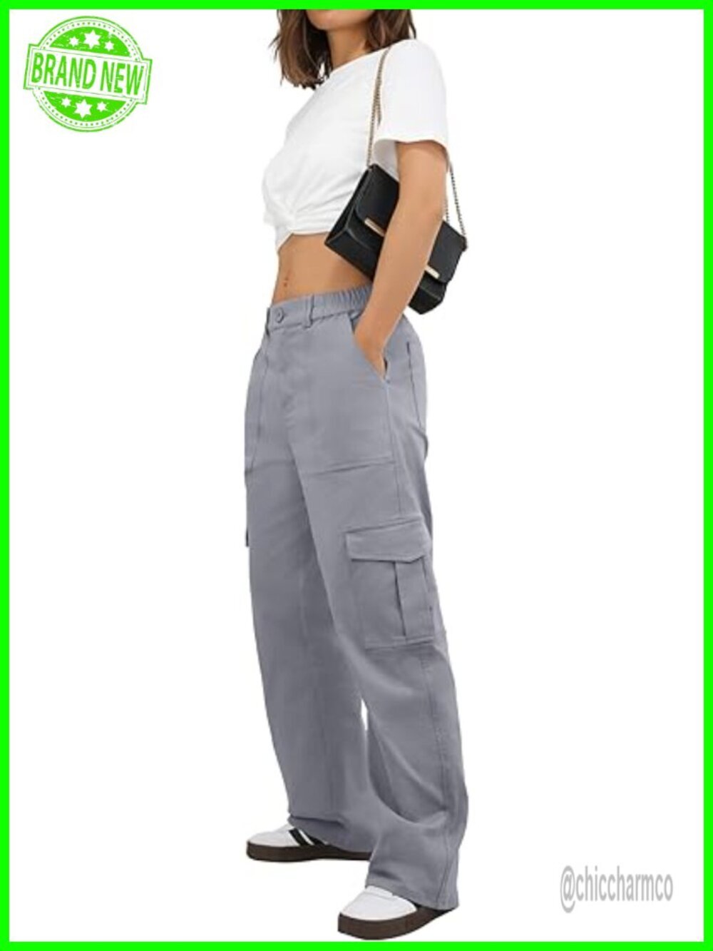 Petite Women's Baggy Y2K Cargo Pants High Waisted Wide Leg with 6 Pockets